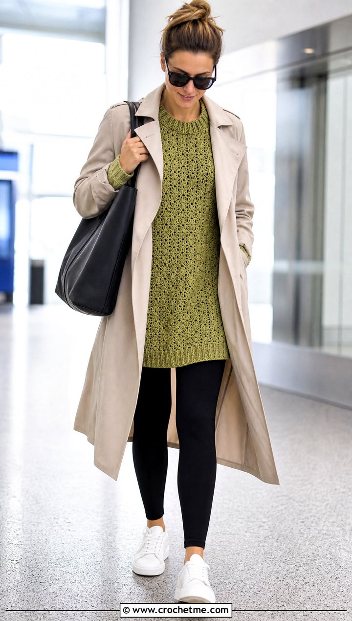 Marigold Crochet Sweater With Leggings And Trench Coat - 15 Marigold Crochet Sweater outfit ideas