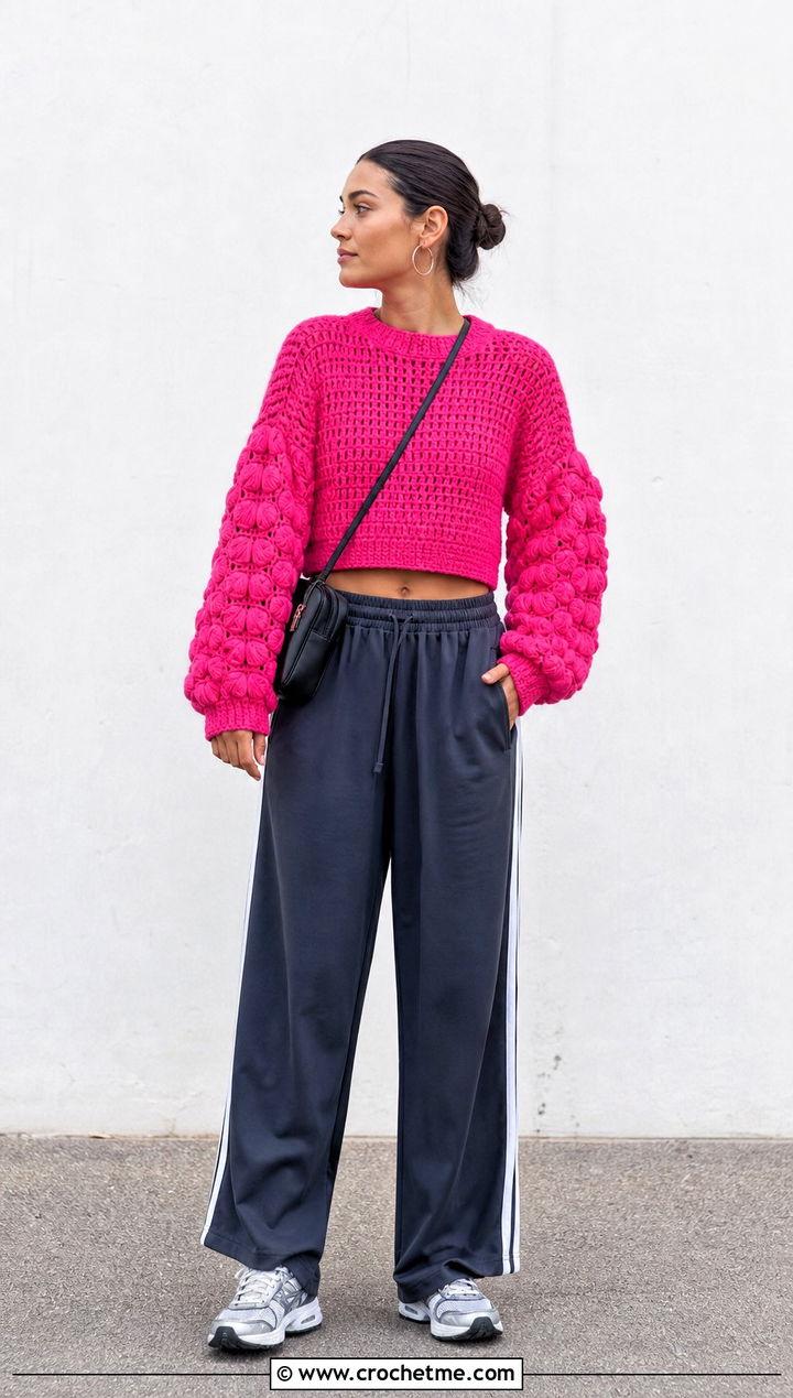 Marigold Crochet Sweater With Track Pants - 15 Marigold Crochet Sweater outfit ideas