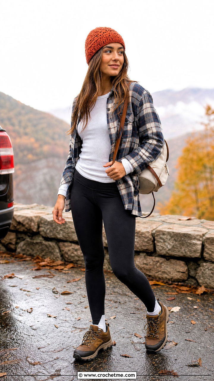 Marled Crochet Fisherman Beanie With Flannel Shirt - 35 crochet fisherman beanie outfit ideas