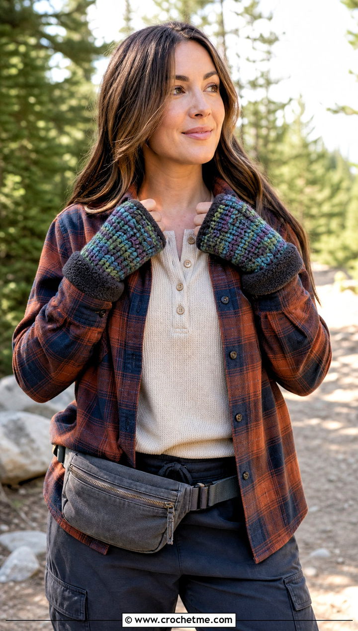 Marled Crochet Mittens With Flannel Shacket - 15 Crochet Mittens With Fleece Lining outfit ideas