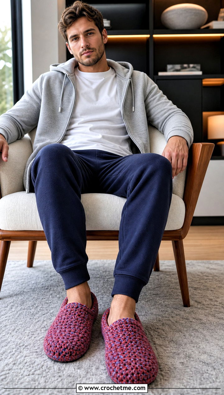 Marled Crochet Slippers With Hoodie And Fleece Pants - 30 easy mens crochet slippers outfit ideas