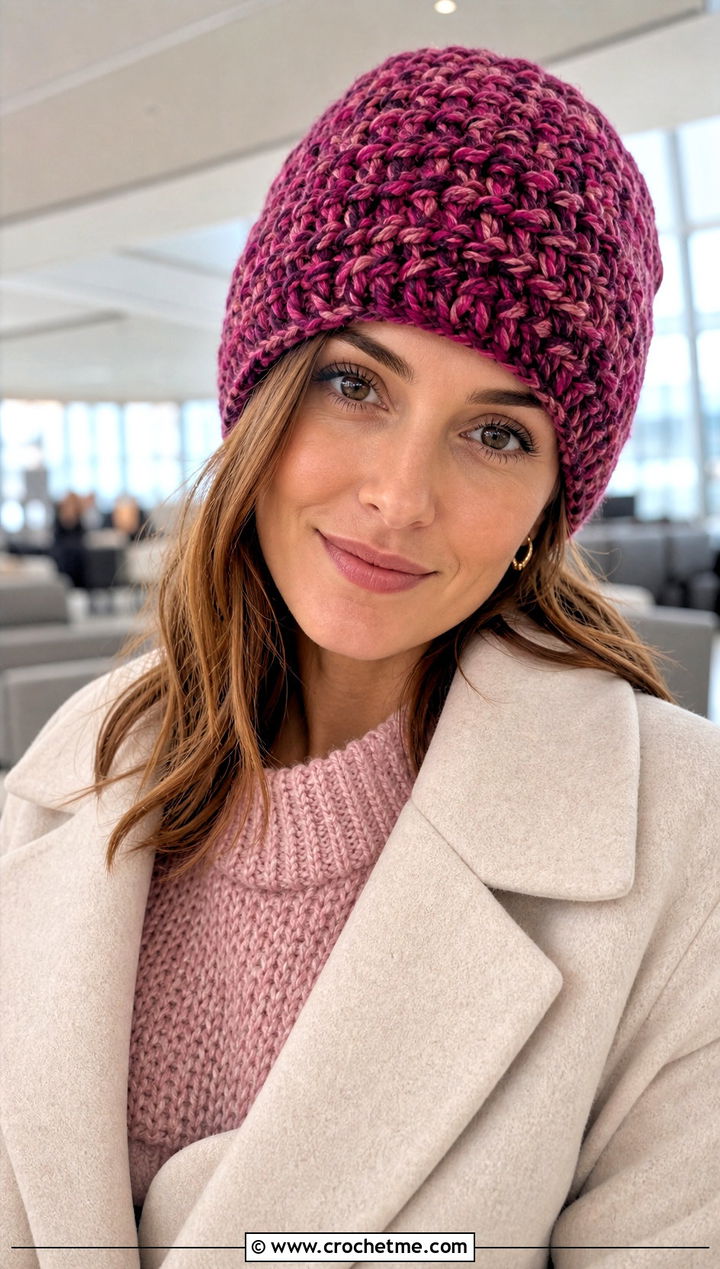 Marled HDC Crochet Beanie With Monochrome Knit Set - 20 hdc crochet beanie outfit ideas