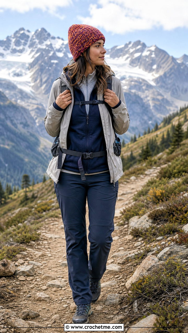 Marled Tunisian Crochet Beanie With Hiking Outfit - 35 tunisian crochet beanie outfit ideas