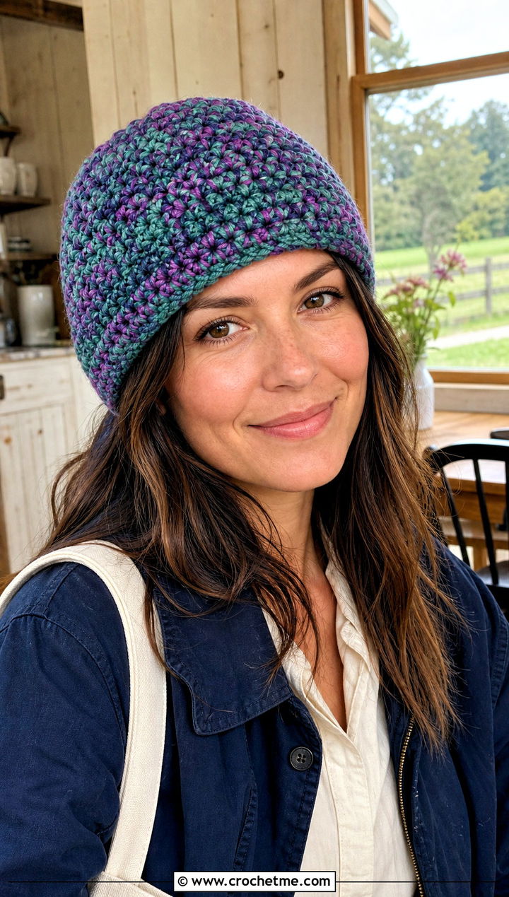 Marled Two Strand Crochet Beanie With Barn Jacket - 30 two color crochet beanie outfit ideas