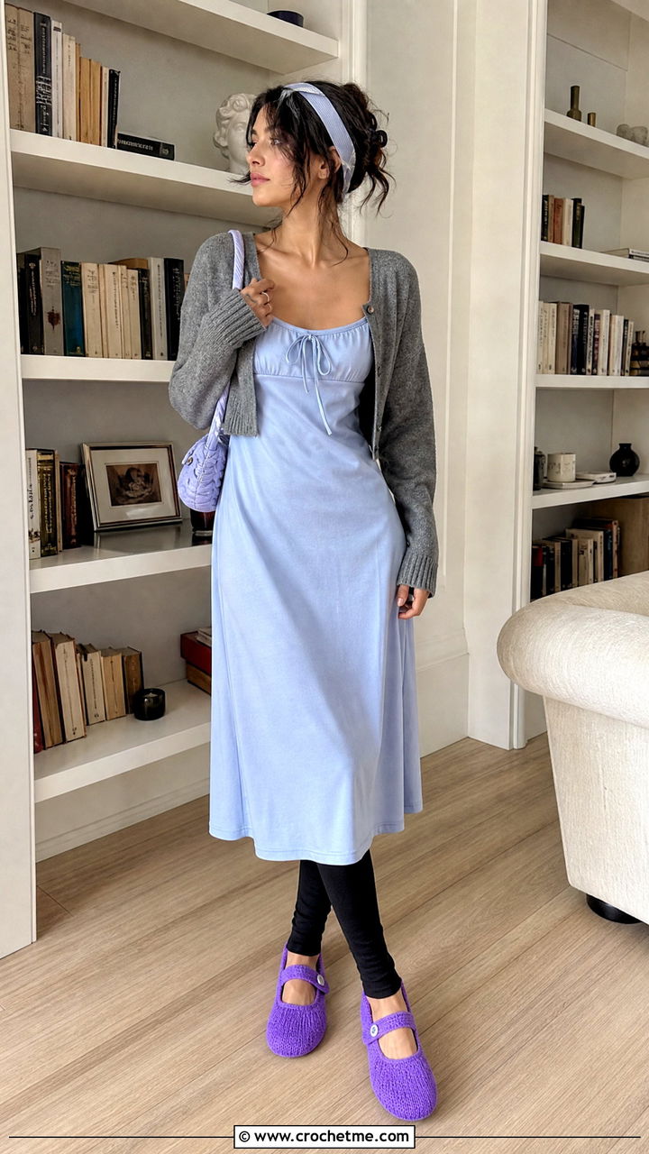 Mary Jane Bed Socks With Midi Lounge Dress - 35 crochet bed socks outfit ideas