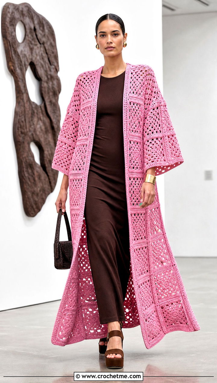 Maxi Granny Square Robe With Column Dress - 20 granny square robe outfit ideas