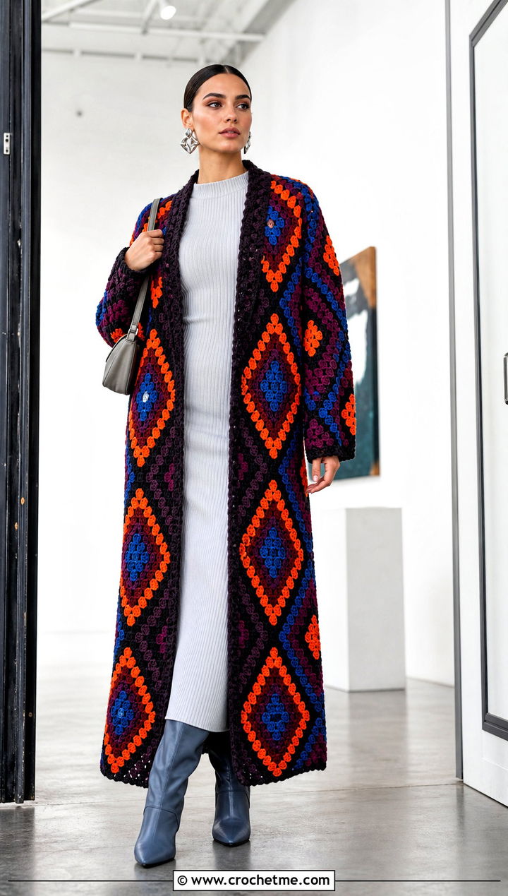 Maxi Howl Crochet Coat With Ribbed Column Dress - 25 howl crochet coat outfit ideas