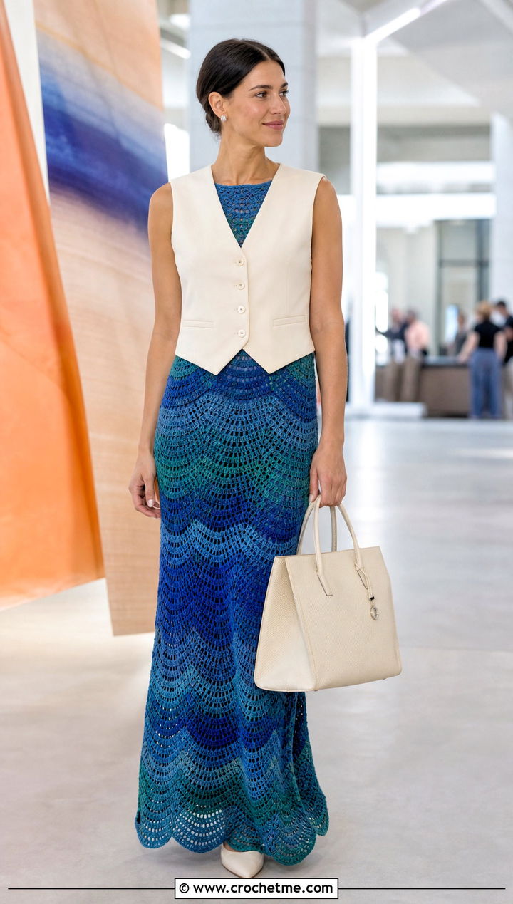 Maxi Taylor Crochet Dress With Tailored Vest - 30 Taylor Crochet Dress outfit ideas
