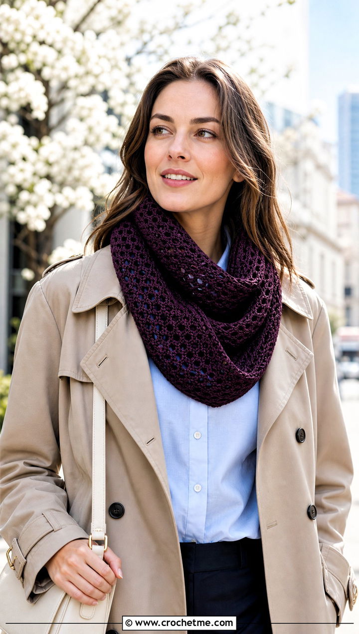 Mbius Cowl With Trench Coat - 15 Cowls To Crochet outfit ideas