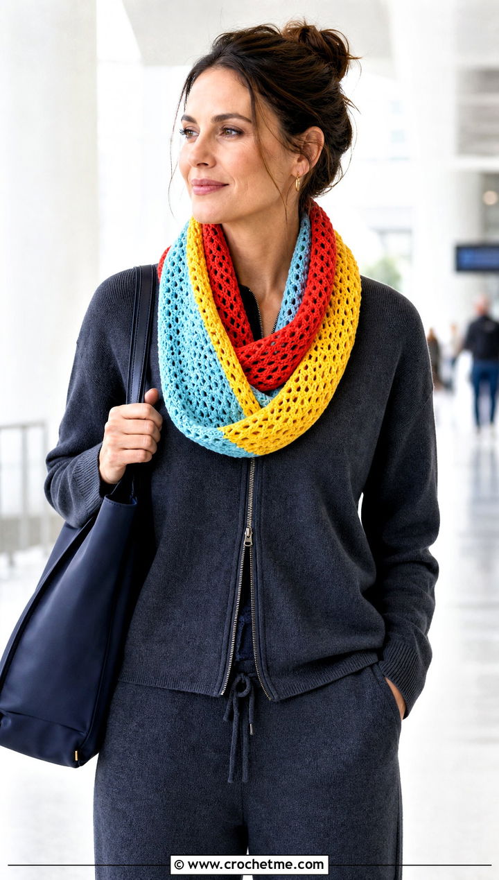 Mbius Crayon Link Crochet Scarf With Matching Lounge Set - 15 Crochet Crayon Scarf outfit ideas