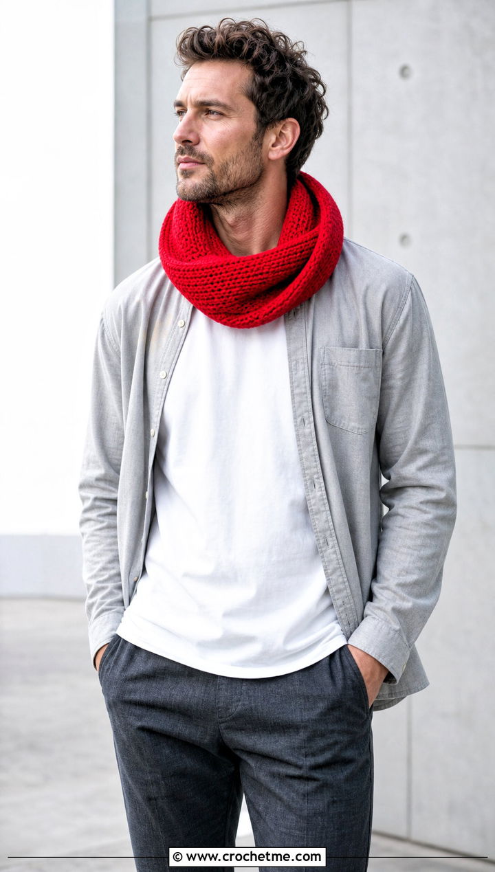 Mbius Crochet Cowl With Minimalist Outfit - 30 crochet cowl for men outfit ideas