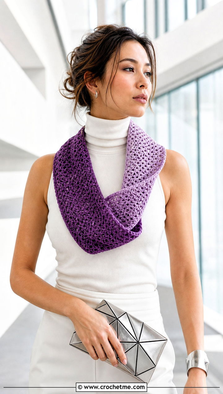 Mbius Crochet Scarf With Sleeveless Turtleneck And Culottes - 35 fun crochet scarf outfit ideas
