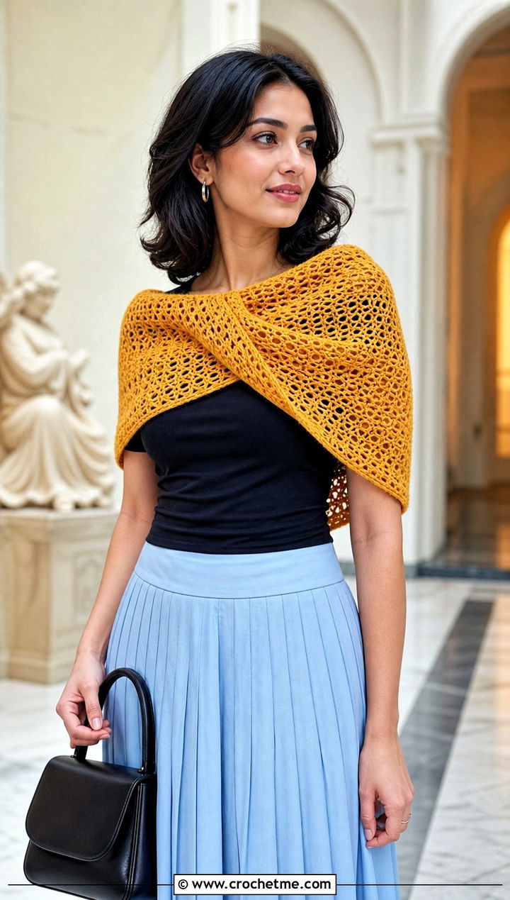 Mbius Crochet Shawl With Pleated Skirt - 25 Simple Crochet Shawl outfit ideas
