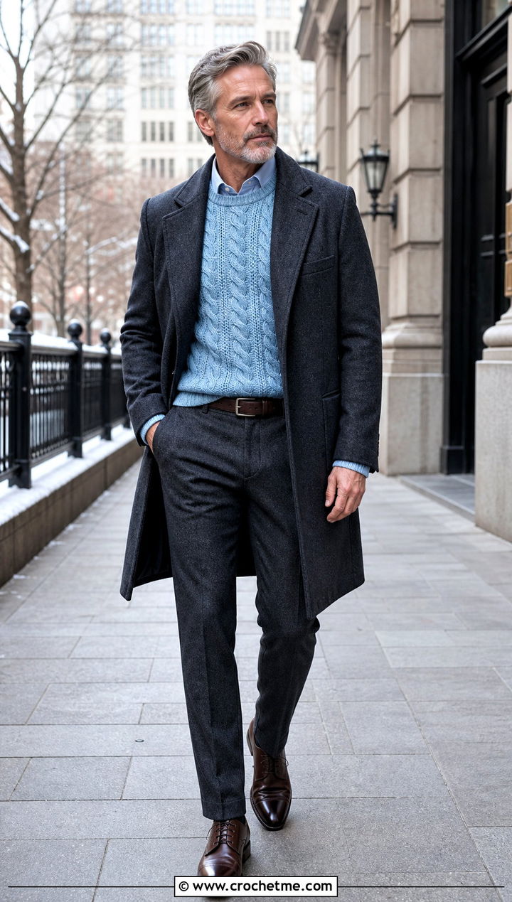 Mens Cable Crochet Sweater With Wool Trousers - 35 mens crochet sweater outfit ideas