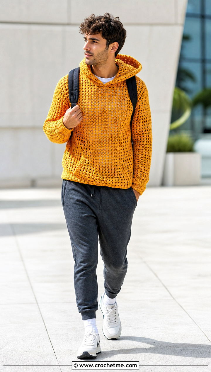Mens Hooded Crochet Sweater With Joggers - 35 mens crochet sweater outfit ideas