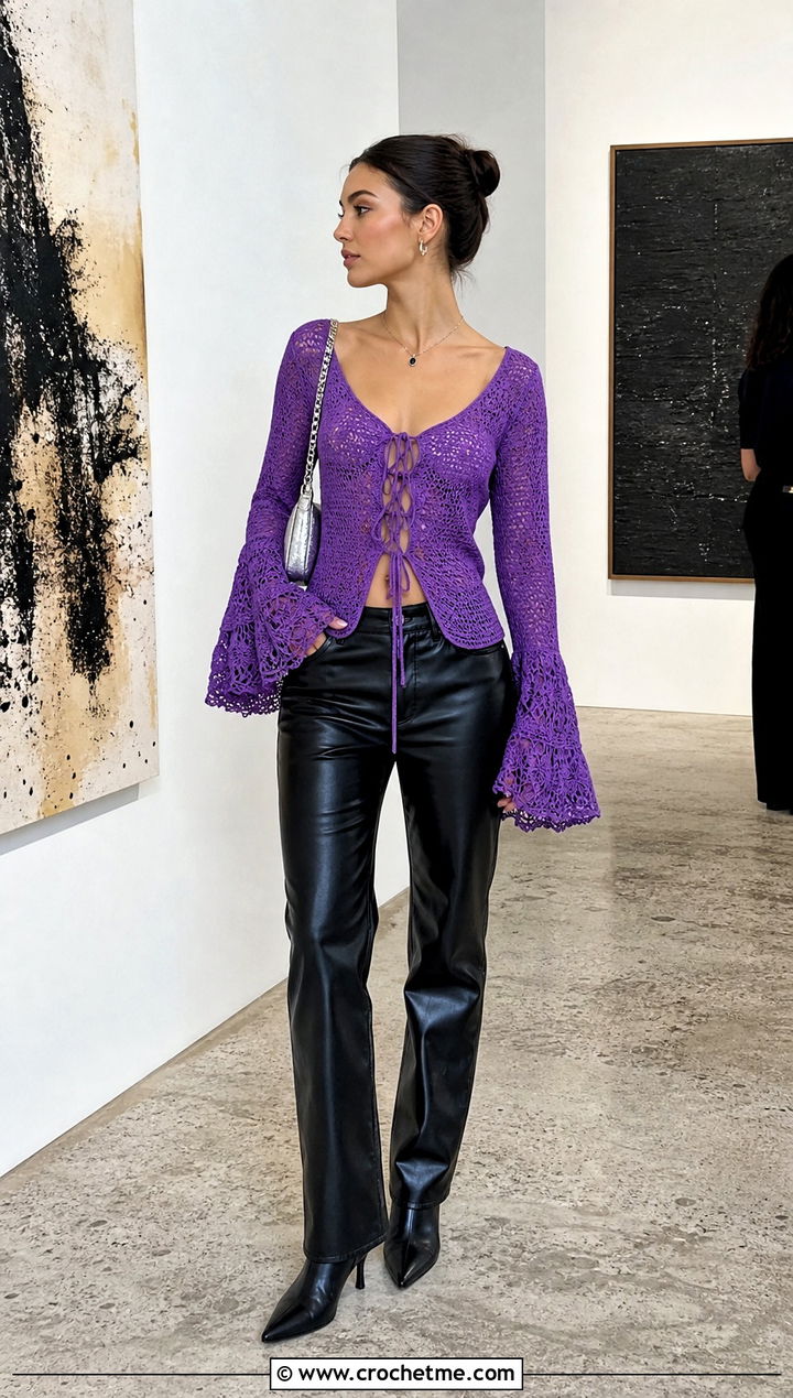 Meribella Crochet Top With Leather Pants And Ankle Boots - 15 Meribella Crochet Top outfit ideas