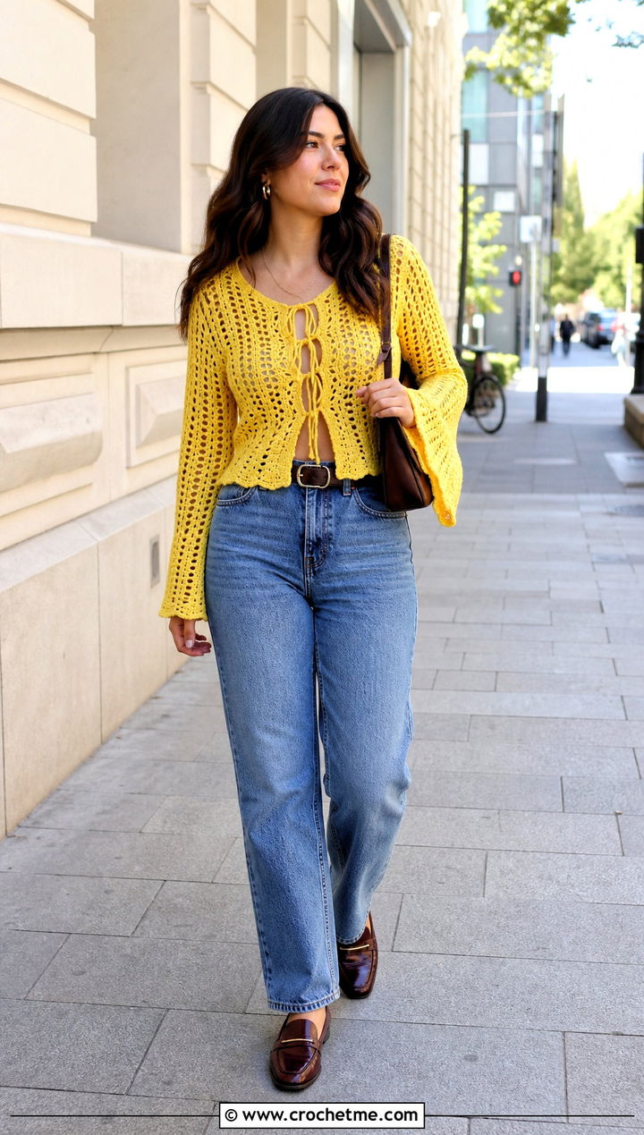 Meribella Crochet Top With Straight Leg Jeans And Loafers - 15 Meribella Crochet Top outfit ideas