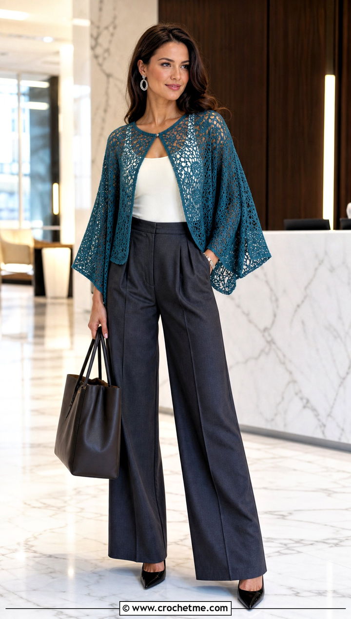 Meribella Crochet Top With Tailored Trousers And Pumps - 15 Meribella Crochet Top outfit ideas