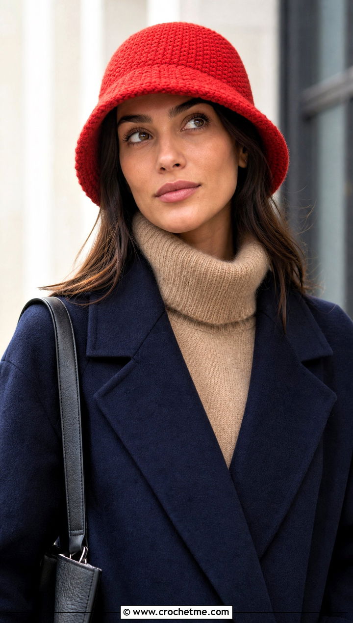 Merino Crochet Bucket Hat With Cashmere Sweater - 35 crochet winter bucket hat outfit ideas