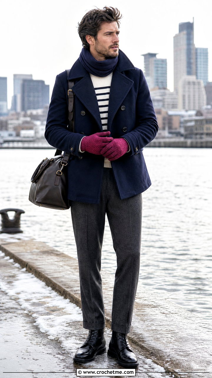 Merino Crochet Gloves With Peacoat - 35 crochet gloves for men outfit ideas