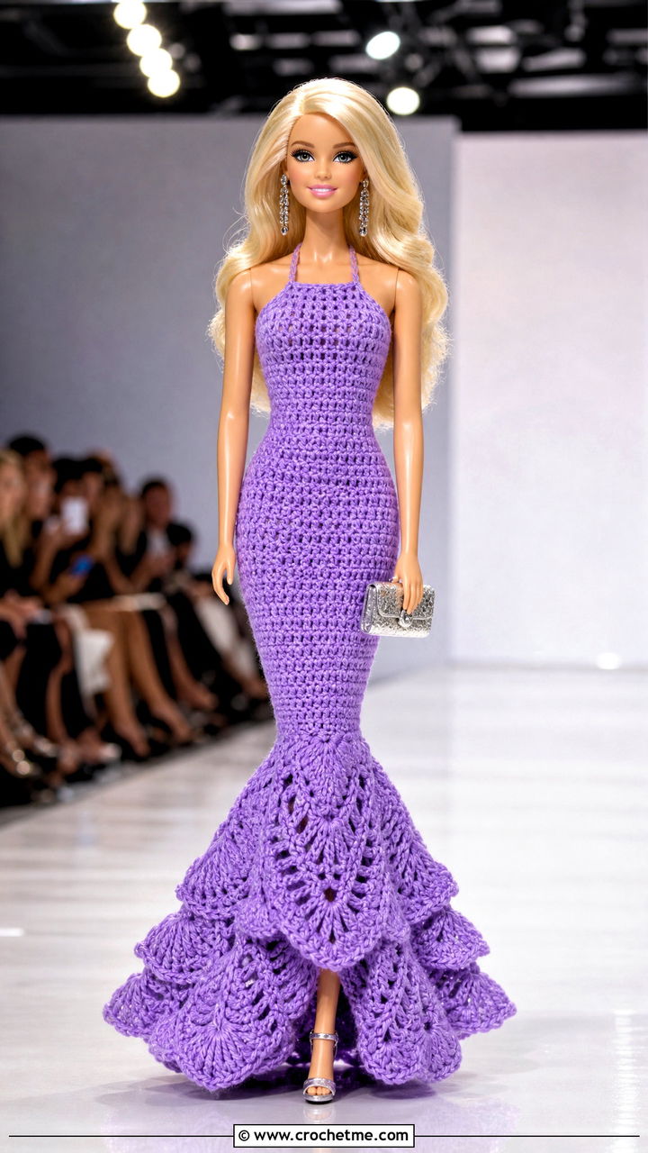 Mermaid Crochet Barbie Dress With Metallic Heels - 35 crochet barbie doll clothes and outfit ideas