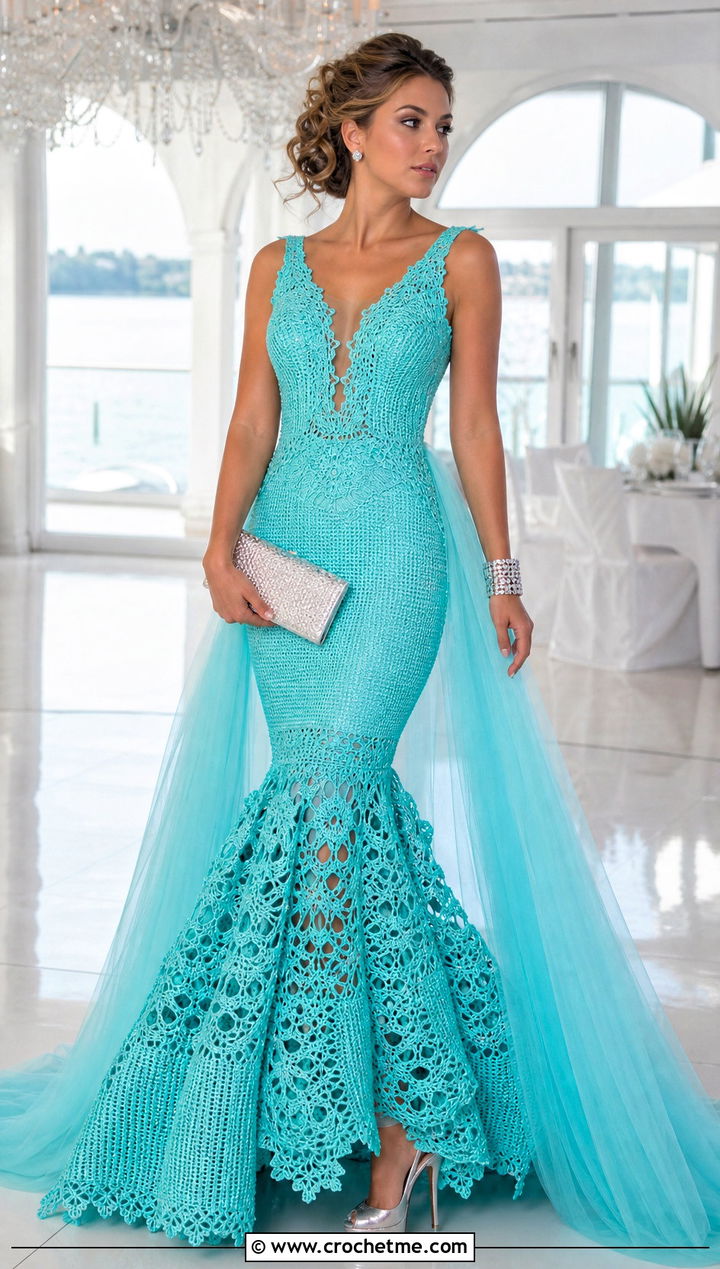 Mermaid Crochet Wedding Gown With Platform Heels - 30 crochet wedding dress gowns outfit ideas