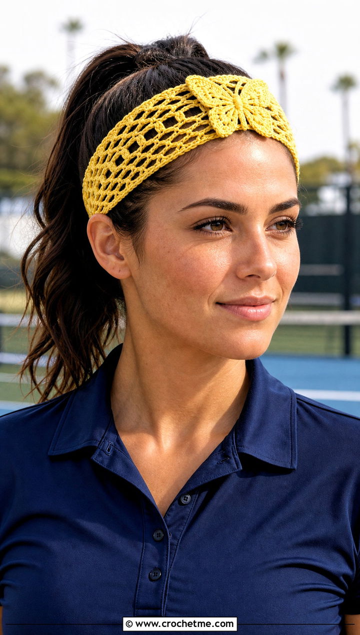 Mesh Butterfly Crochet Headband With Tennis Skirt - 15 crochet butterfly headband outfit ideas