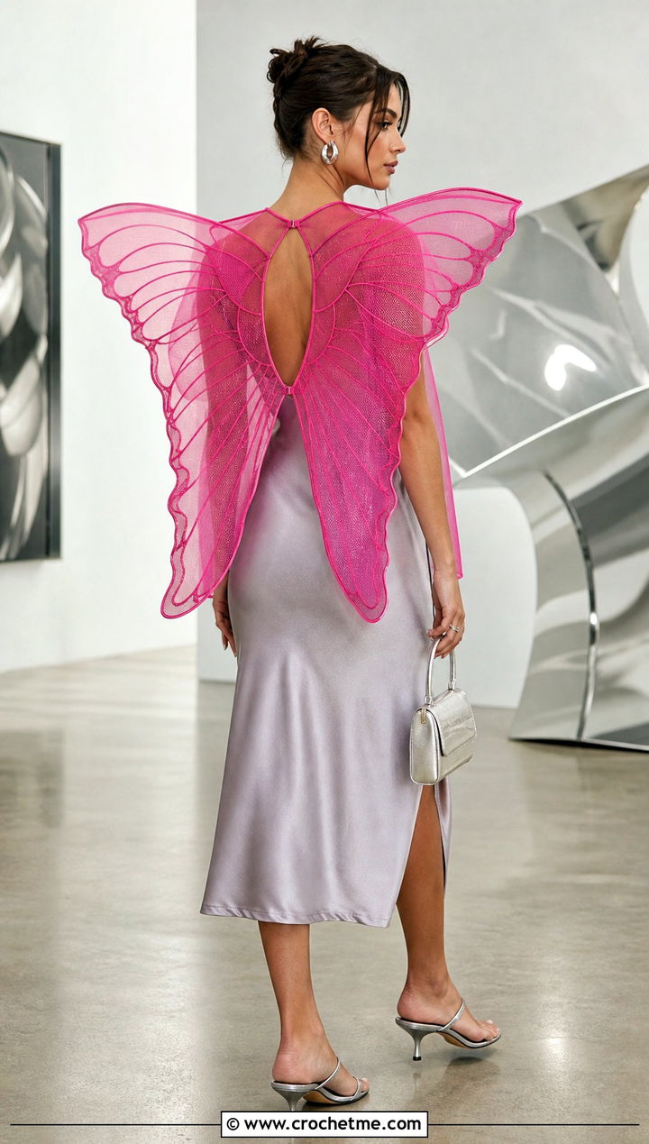 Mesh Butterfly Shrug With Slip Dress - 15 Crochet Butterfly Shrug outfit ideas