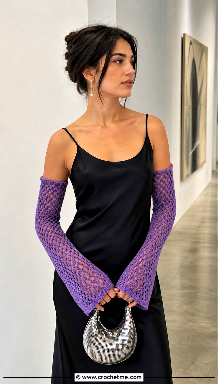 Mesh Crochet Arm Warmers With Slip Dress - 25 Crochet Arm Warmers Aesthetic outfit ideas
