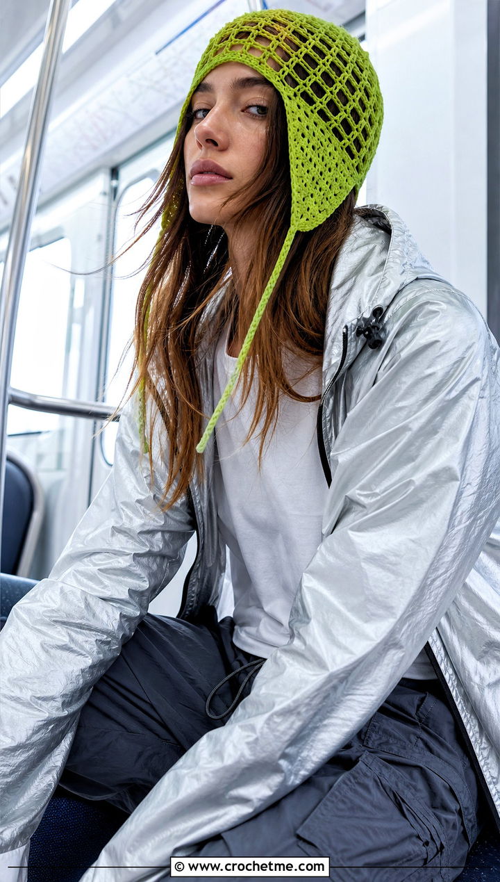 Mesh Crochet Aviator Hat With Windbreaker - 30 crochet aviator hat outfit ideas