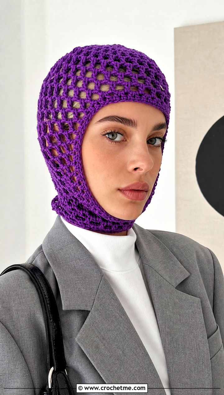 Mesh Crochet Balaclava Hat With Blazer And Jeans - 25 crochet balaclava hat outfit ideas