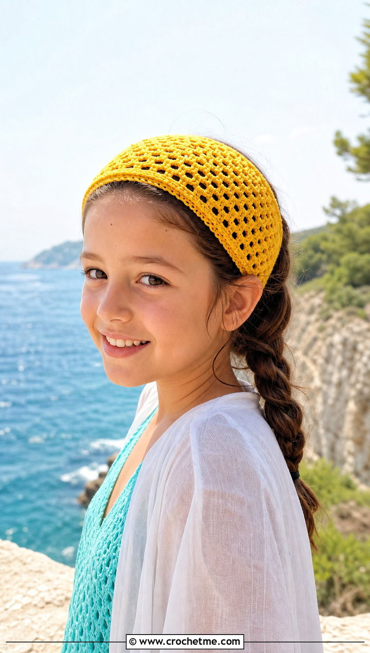 Mesh Crochet Child Headband With Beach Cover Up - 20 Crochet Childs Headband outfit ideas