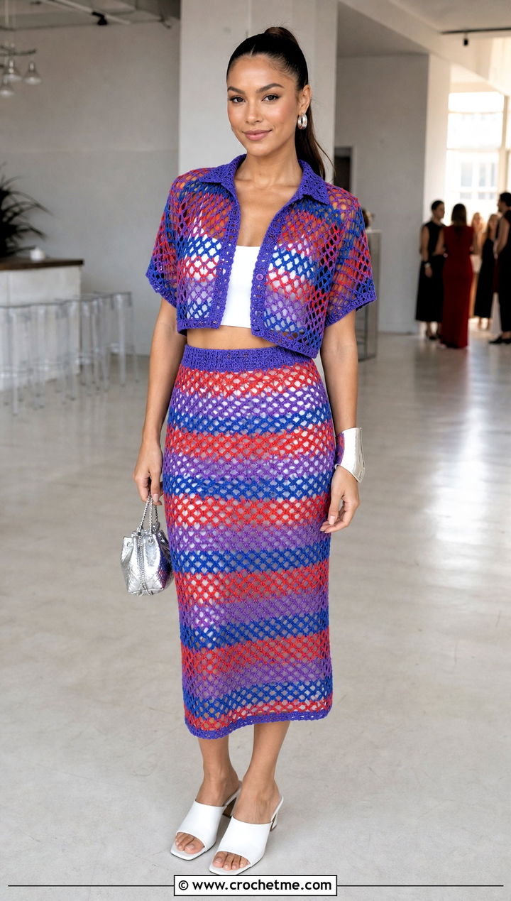 Mesh Crochet Co Ord Set With Minimal Accessories - 25 mesh crochet outfit ideas