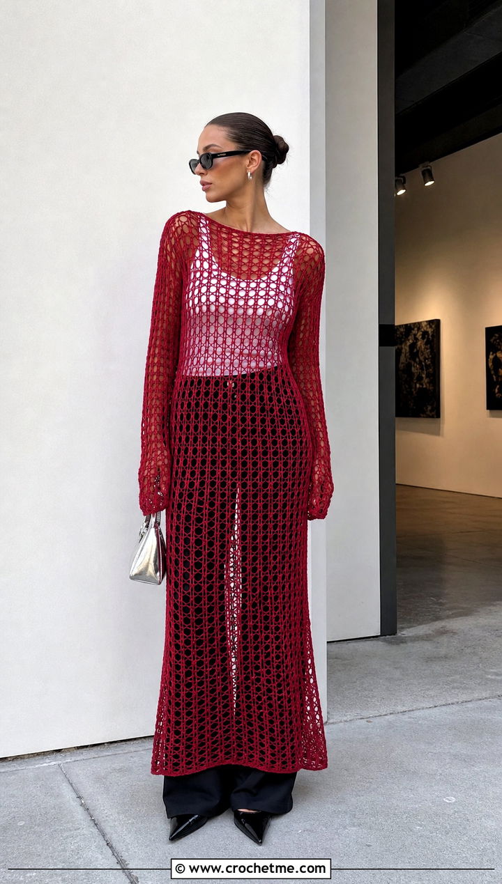 Mesh Crochet Dress With Tank And Wide Leg Pants - 25 crochet a dress for women outfit ideas