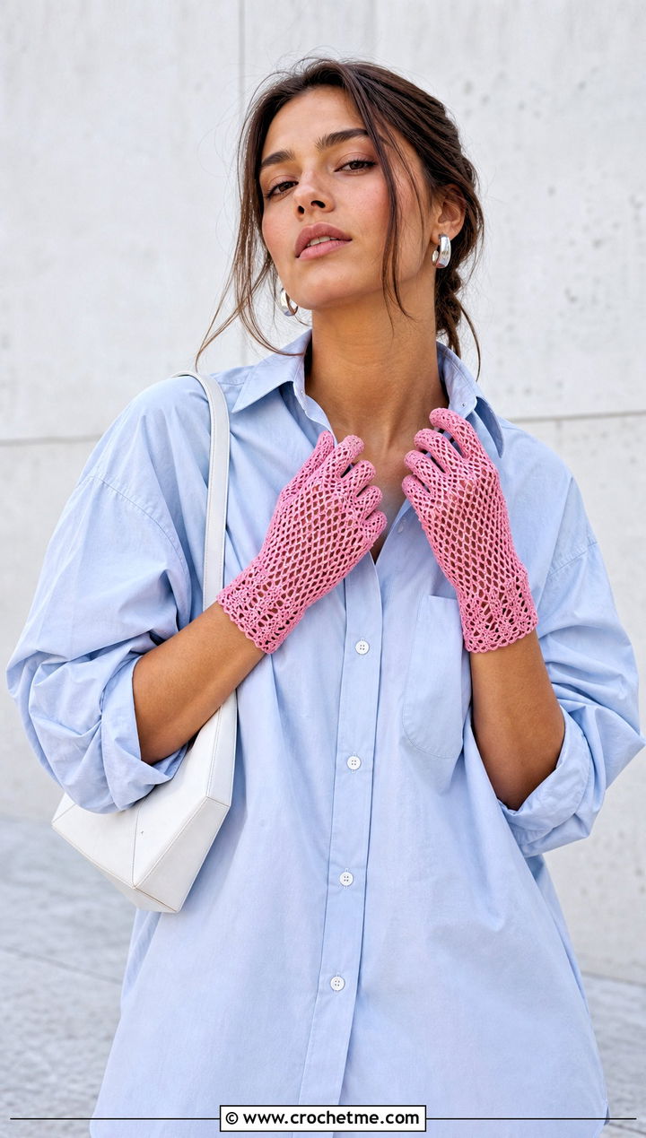 Mesh Crochet Gloves With Oversized Shirt - 25 crochet glove outfit ideas