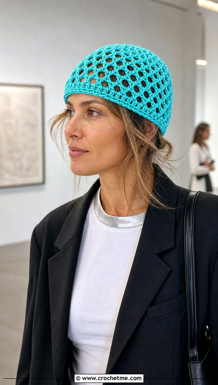 Mesh Crochet Hat With Satin Slip Skirt Outfit - 20 Easy Crochet Womens Hat outfit ideas