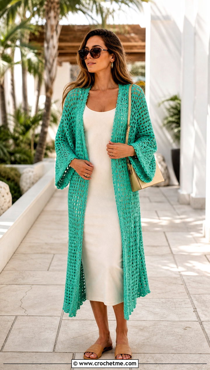 Mesh Crochet Kimono With Tank Dress - 25 mesh crochet outfit ideas