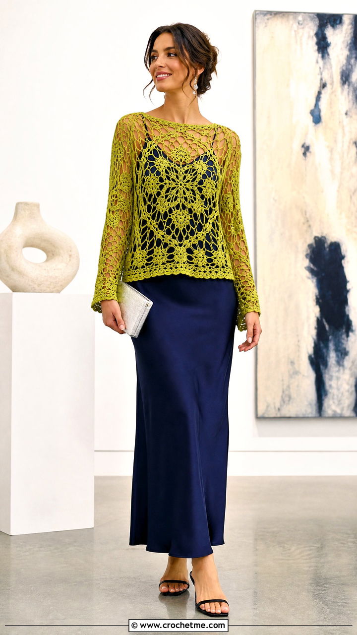Mesh Crochet Lace Blouse With Slip Dress - 35 crochet lace blouse outfit ideas