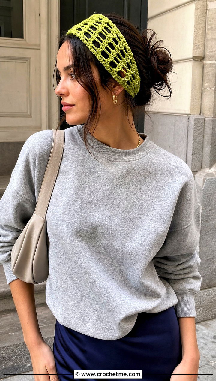 Mesh Crochet Lace Headband With Slip Skirt And Sweatshirt - 30 crochet lace headband outfit ideas