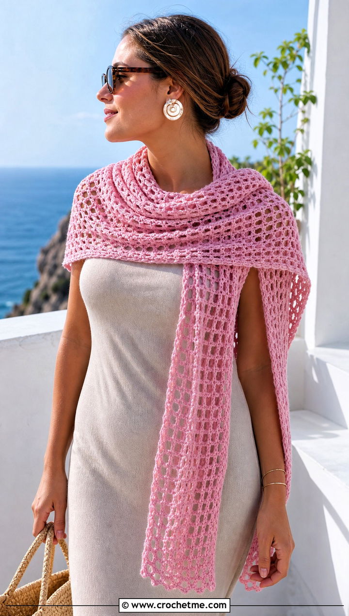 Mesh Crochet Mantle Scarf With Tank Dress And Sandals - 20 Crochet Mantle Scarf outfit ideas