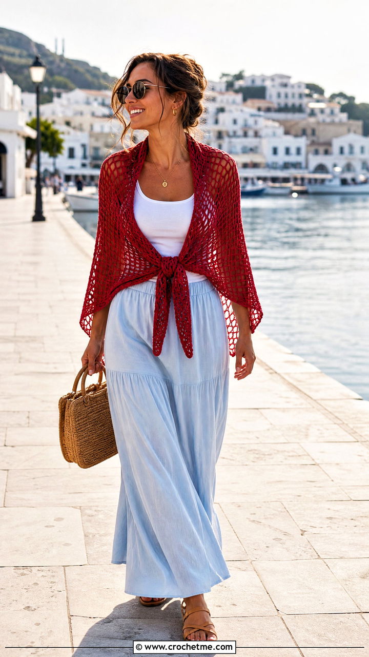 Mesh Crochet Prayer Shawl With Tank Top And Maxi Skirt - 35 easy crochet prayer shawls outfit ideas