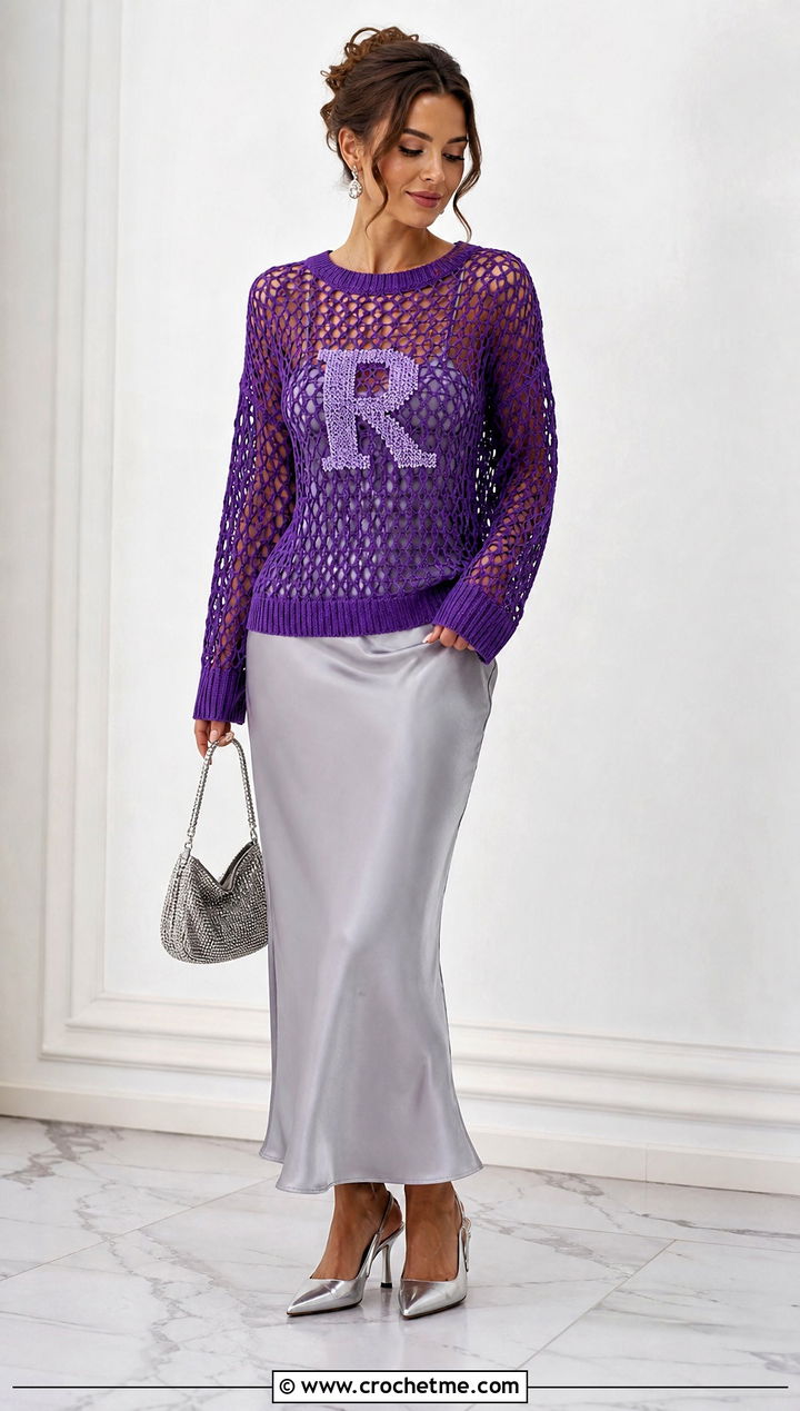 Mesh Crochet Ron Weasley Sweater With Satin Slip Skirt - 25 Crochet Ron Weasley Sweater outfit ideas