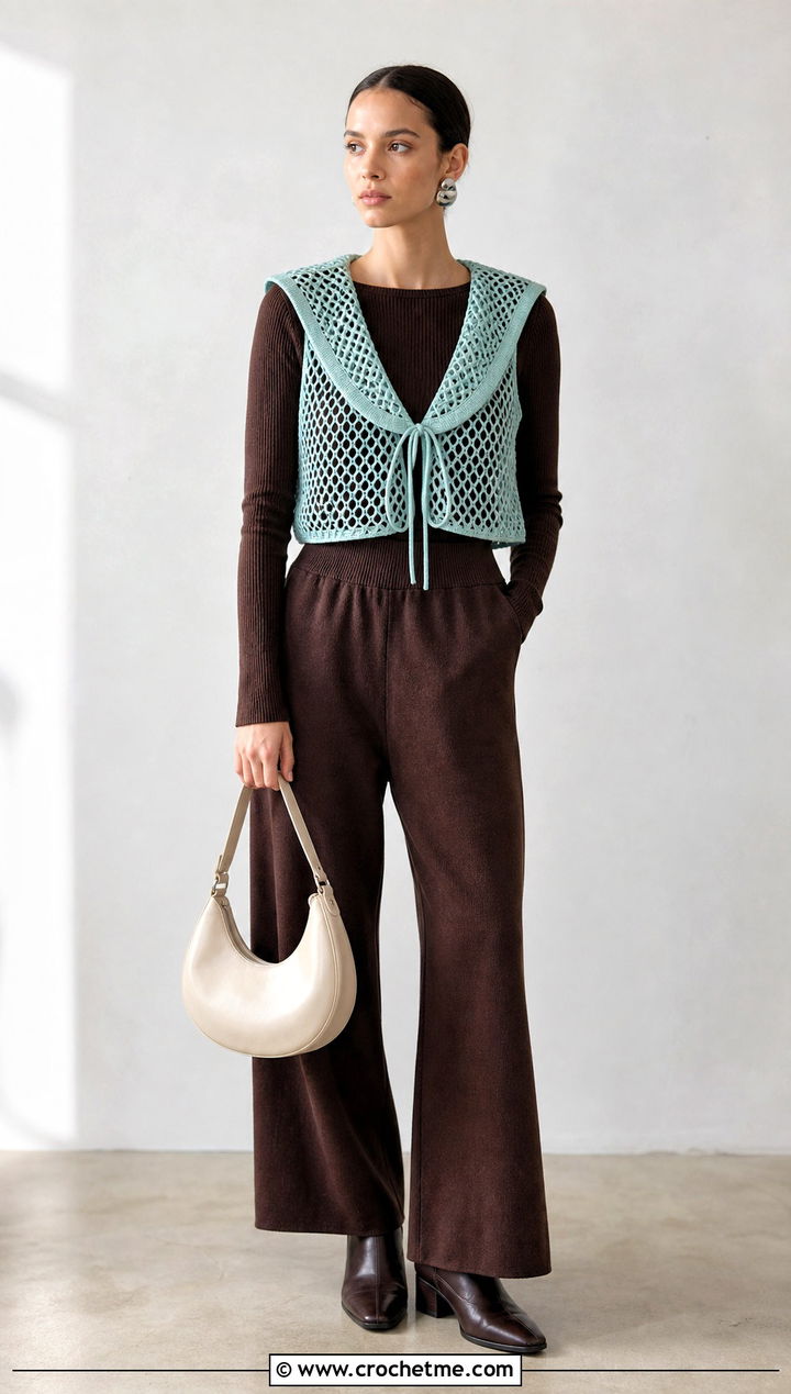 Mesh Crochet Sailor Collar With Matching Knit Set - 30 crochet sailor collar outfit ideas