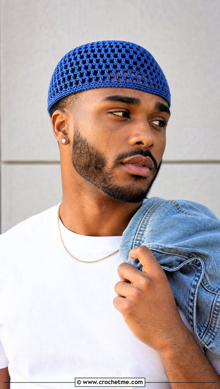 Mesh Crochet Skull Cap With White T Shirt And Jeans - 25 Mens Crochet Skull Cap outfit ideas