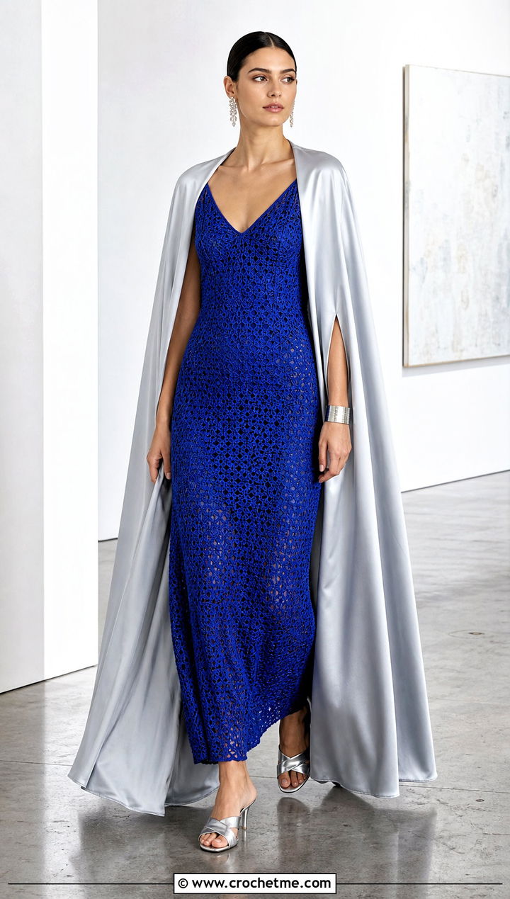 Mesh Crochet Slip Wedding Dress With Silk Cape - 25 boho crochet wedding dress outfit ideas