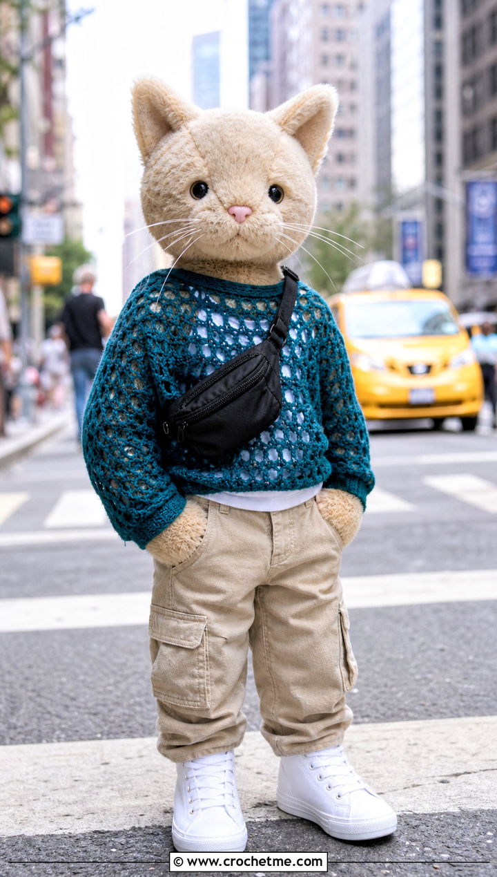 Mesh Crochet Sweater With Cargo Pants - 35 crochet jellycat clothes and outfit ideas