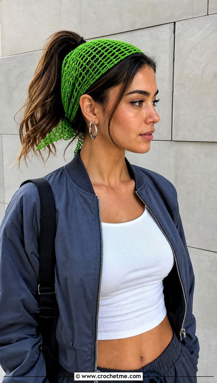 Mesh Crochet Tie Headband With Cargo Pants - 35 crochet tie headband outfit ideas