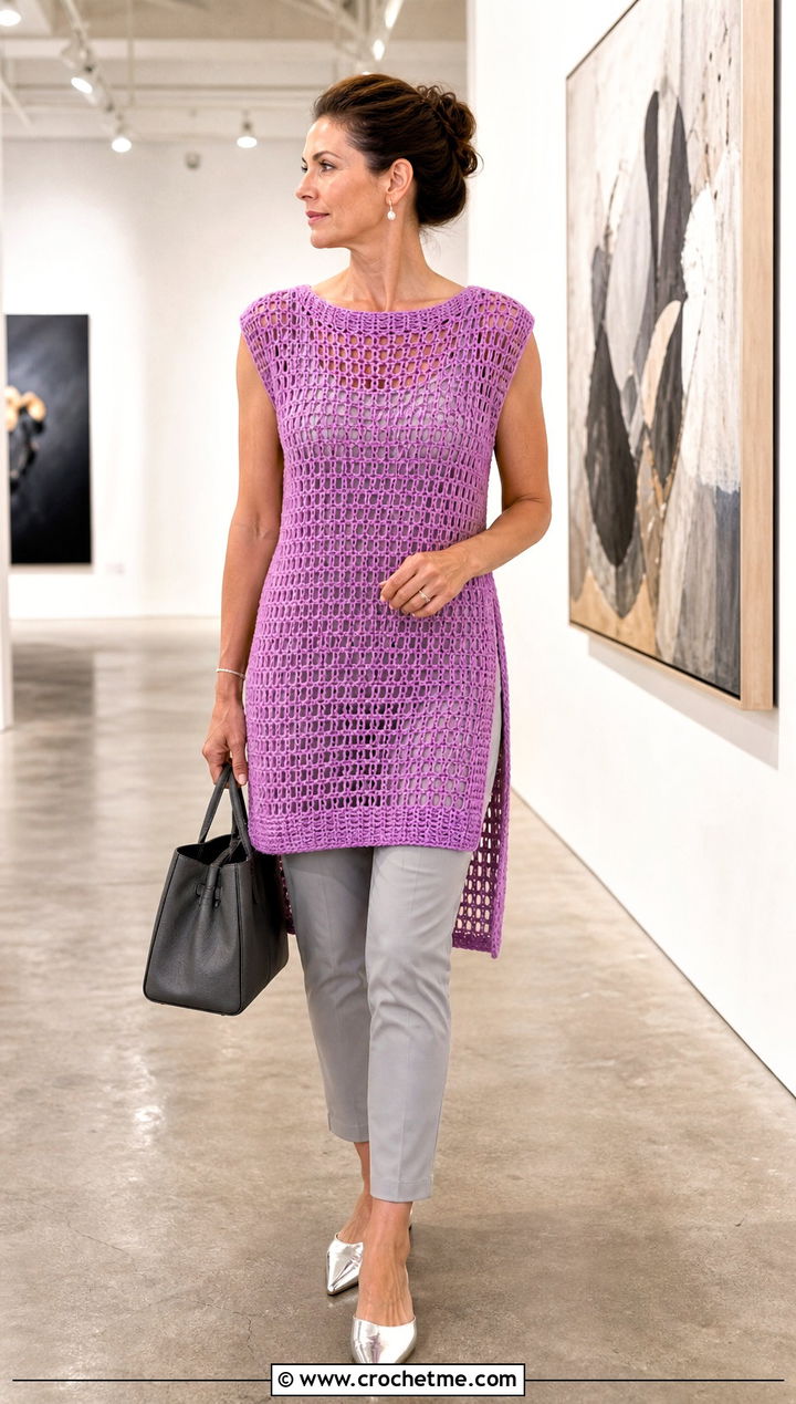 Mesh Crochet Tunic With Slim Pants - 25 mesh crochet outfit ideas