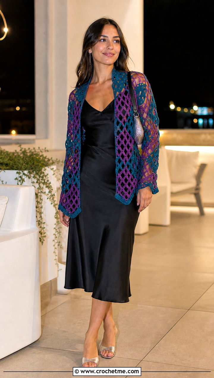 Mesh Howls Crochet Jacket With Slip Dress - 25 Howls Crochet Jacket outfit ideas