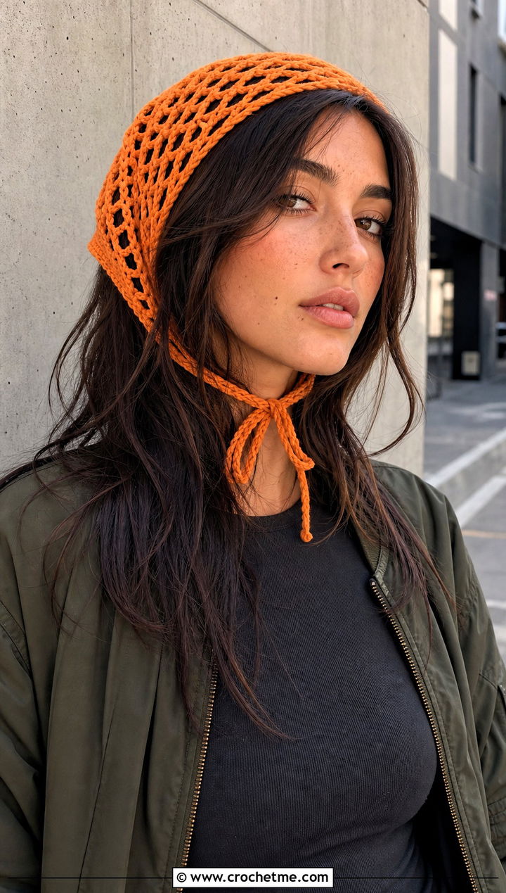 Mesh Kerchief Crochet Adjustable Headband With Cargo Pants - 20 Crochet Adjustable Headband outfit ideas